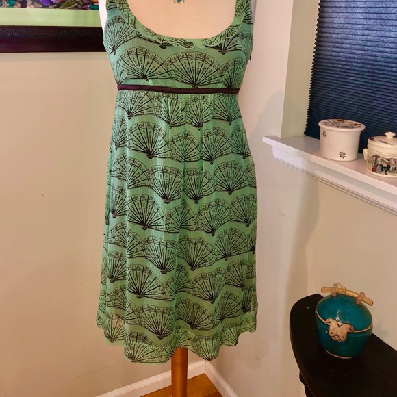 Moth Anthropologie Silk Fan Print Aqua & Brown Mini Dress size 6 / New w Tag - Picture 9 of 10
